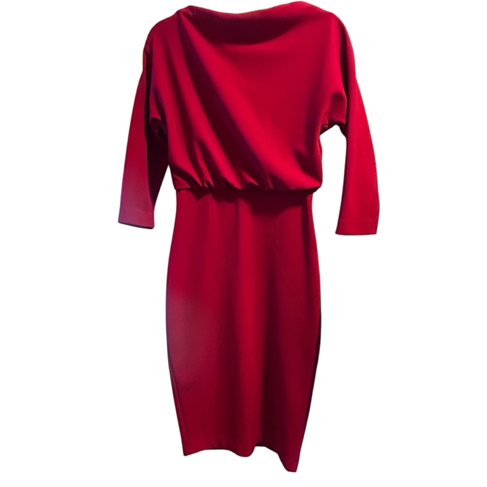 Badgley Mischka Red Boat Neck Blouson Sheath Dress Textured Knit Size Xs — image 5 of 8
